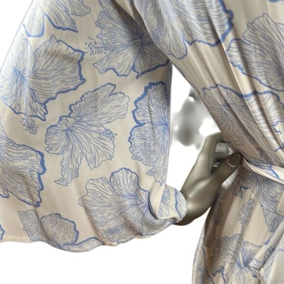 NWT L*Space Floral Faux Wrap Midi Dress Blue White Rayon Size M (038) - Picture 13 of 16